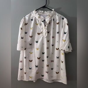 First Love White Blouse with Multicolor Butterfly Print
